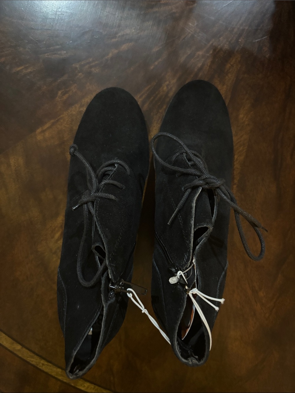 Lucky Brand Black Suede Lace-Up Heeled Ankle Boots